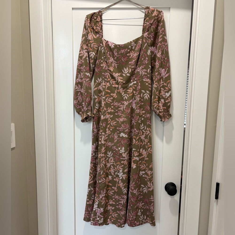 Dress Forum Long Sleeve Floral Dress in Pink and Brown Size Medium